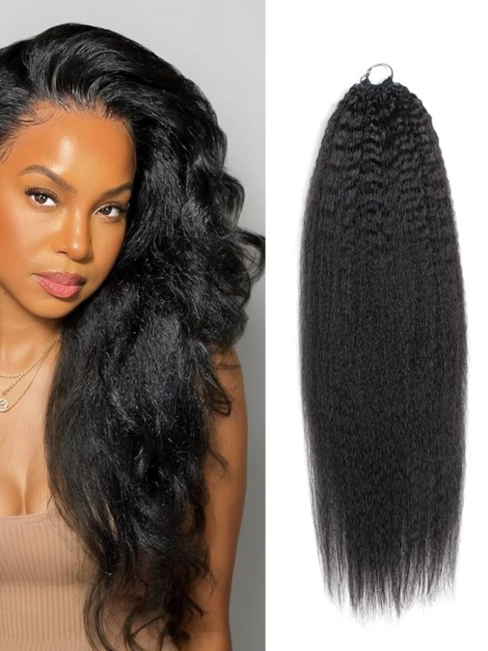 Fashion Idol 18" Kinky Straight Yaki HUMAN HAIR Pre Looped Crochet Extensions